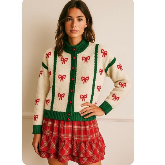 Brooks Brothers Sweaters - Brooks Brothers Rare Vintage Bow  Hand Knit Christmas Sweater Pure Wool Small